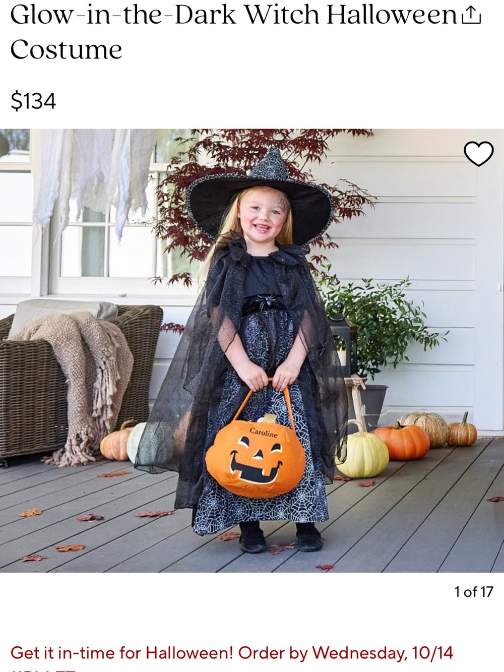 Pottery Barn Kids Glow in the Dark Witch Costume